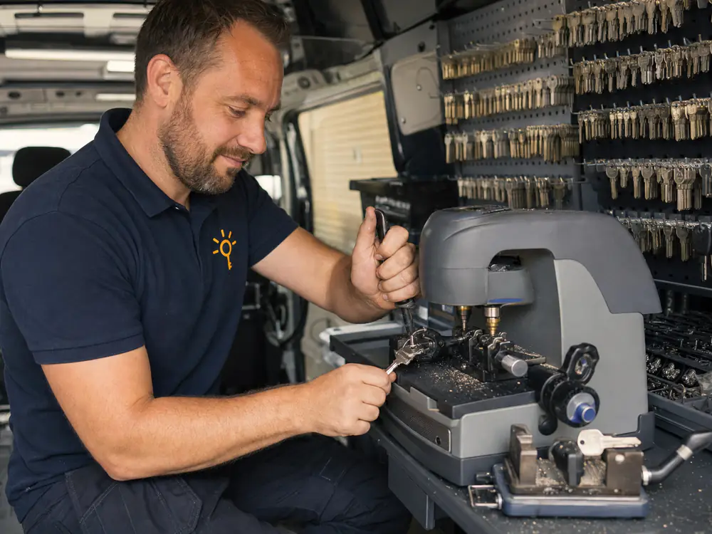 Slotenmaker maakt in de servicebus een kopie van een huissleutel