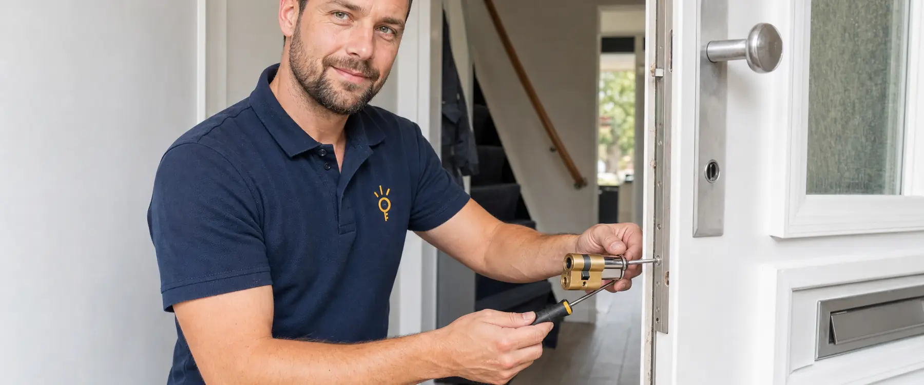 Slotenmaker vervangt de cilinder van een voordeur in de gang