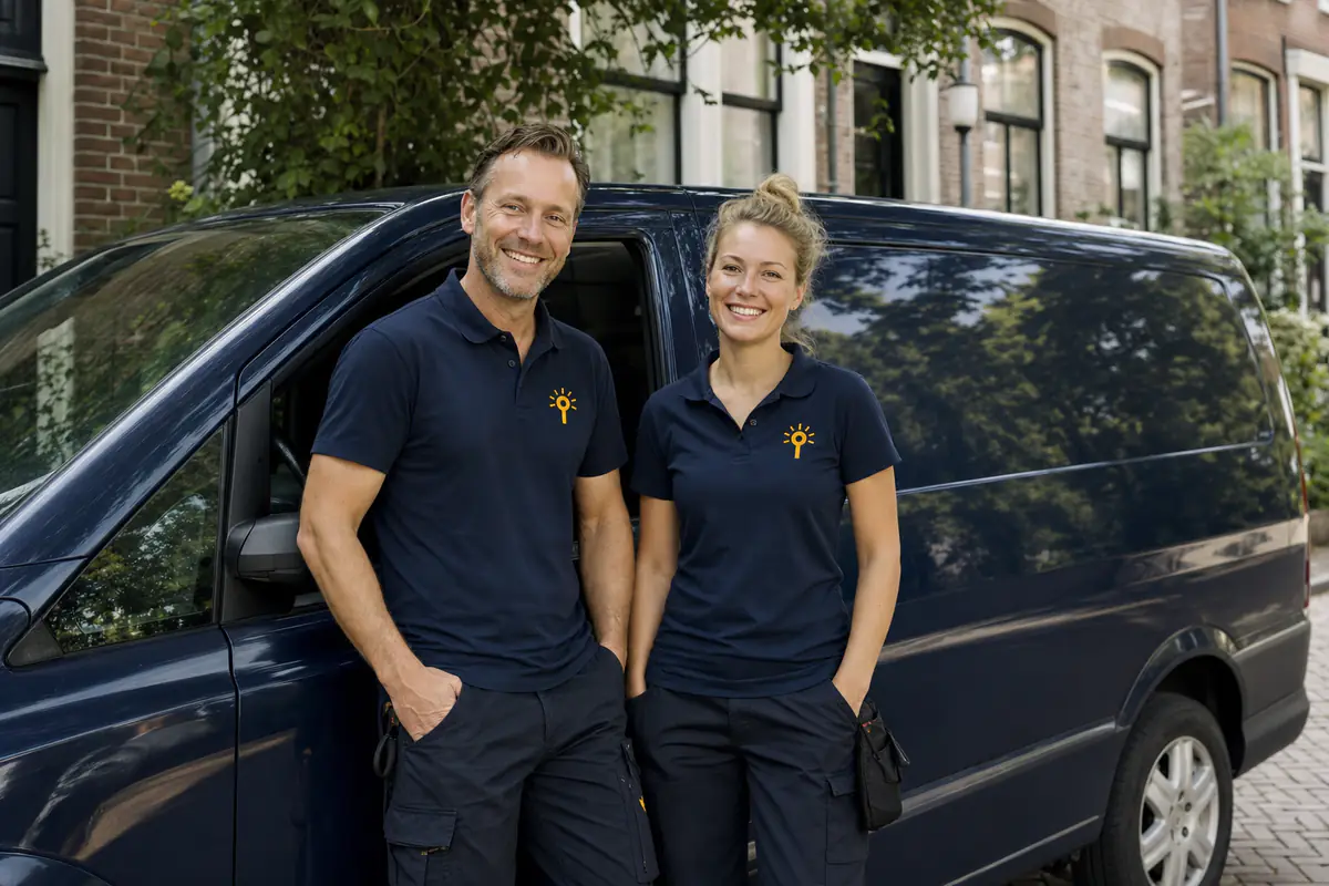 Twee monteurs van De Slotenmaker van Eindhoven bij de servicebus